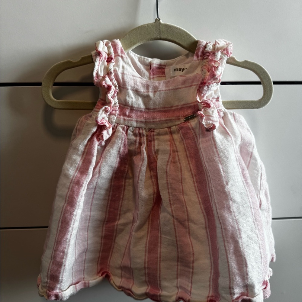 Pink and White Striped Mayoral Baby Dress